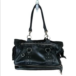Nest Elliot Studded Diaper Shoulder Bag Purse Black Leather